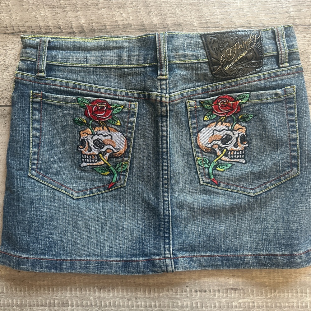 Ed Hardy Jean Skirt Skull Sz 27